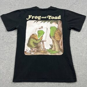 Frog and Toad Shirt Medium Black Art Painting Double Side Embroidered Pocket Tee